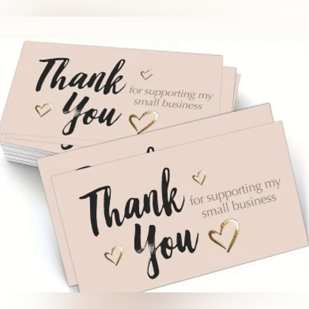 50 Pink Thank You Cards with Gold Hearts